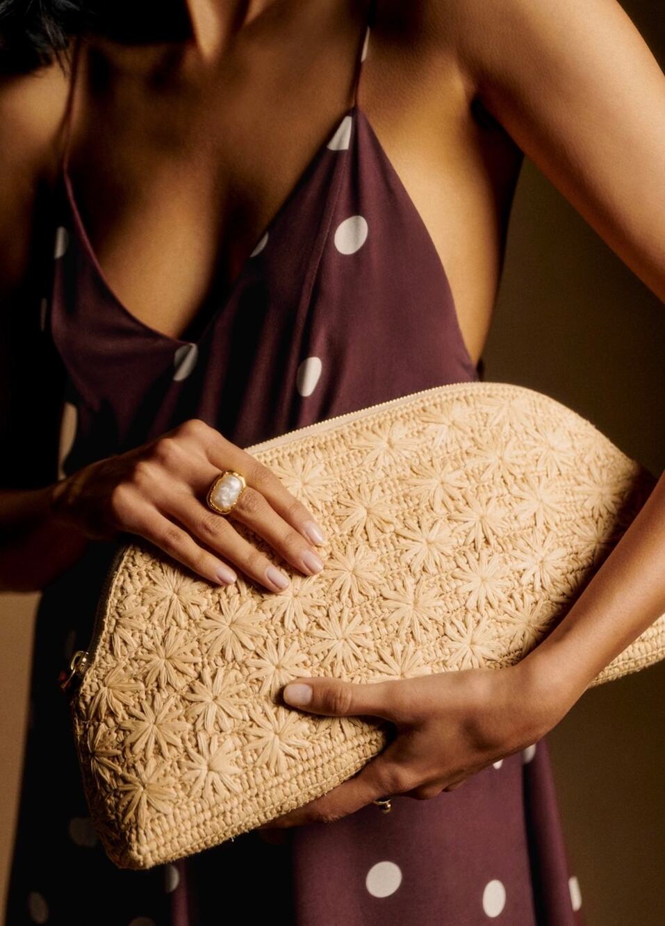 La Maille Sezane Simona Pouch in Natural Raffia Embroidery✨